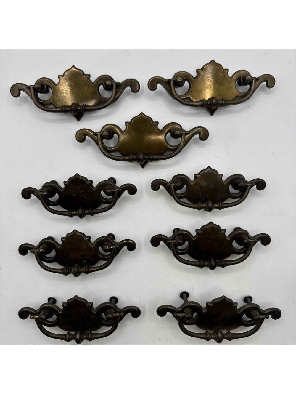 Lot 9 Vintage Keeler Brass Co Chippendale Batwing Drawer Pulls w/Screws 2 Sizes